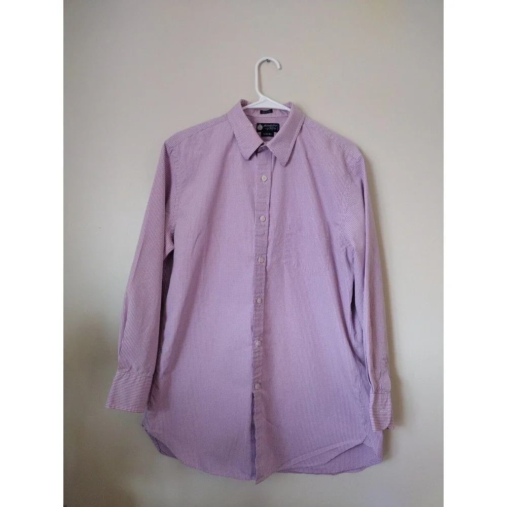 J. CREW Button Up Shirt Men Large Pink‎ White Checked Haberdashery Long Sleeve
